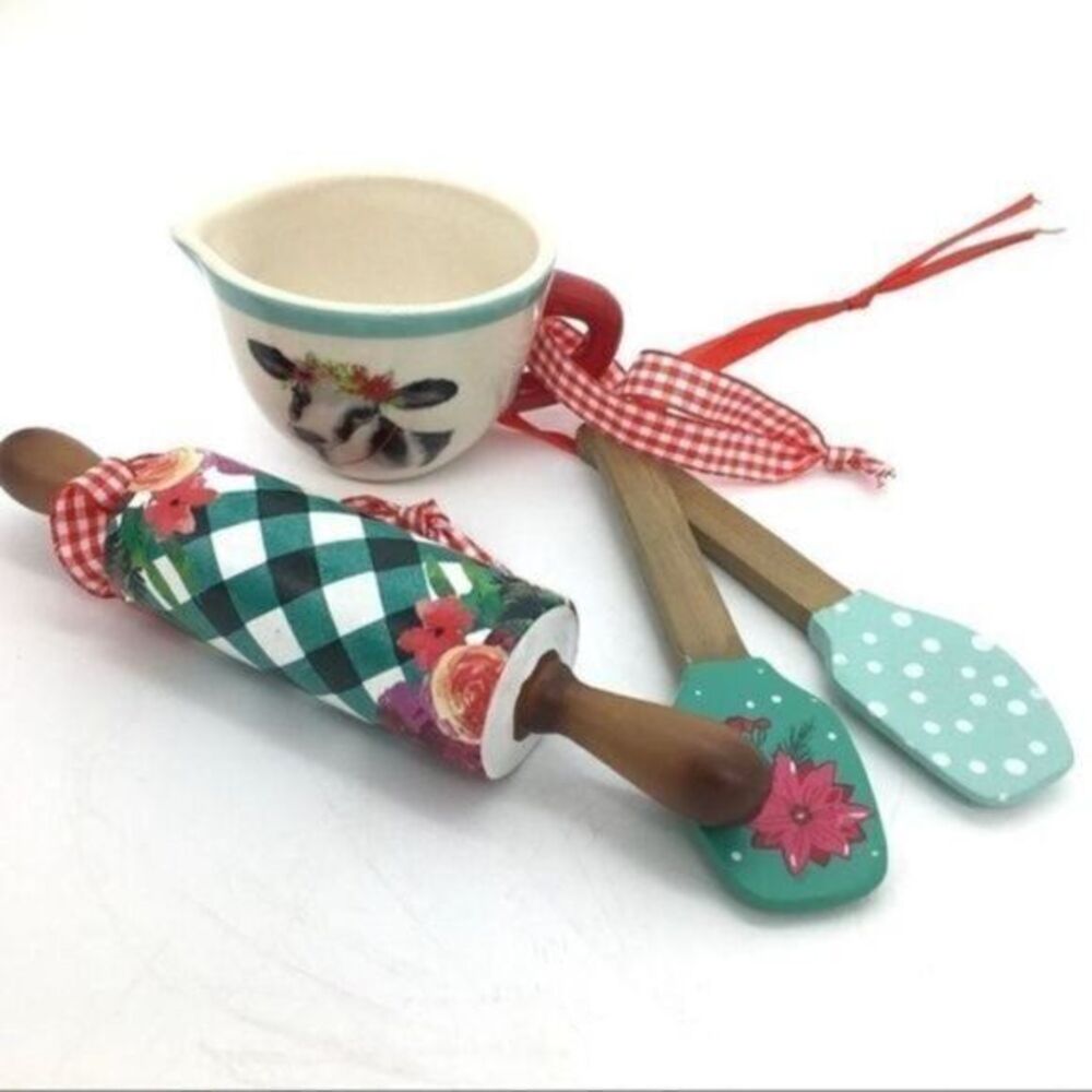 Pioneer Woman Holiday Ornaments 2021 Set Of 4 Rolling Pin Measuring Cup Spatulas